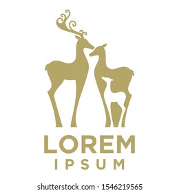 golden deer, doe and fawn, vector logo template