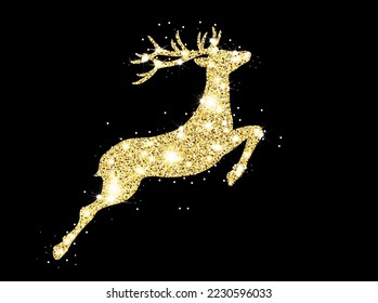 Golden deer with glitter, Christmas motif
and Christmas decoration
Vector illustration with black background
