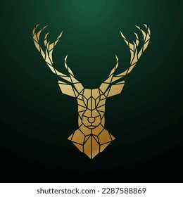 Golden deer head art illustration. Reindeer low polygonal style. Stock vector illustration.