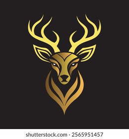 Golden Deer Logo Design with Stylized Antlers and Luxurious Gold Gradient Finish