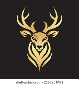 Golden Deer Logo Design with Stylized Antlers and Luxurious Gold Gradient Finish