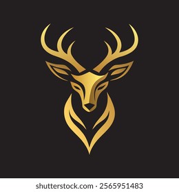 Golden Deer Logo Design with Stylized Antlers and Luxurious Gold Gradient Finish