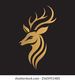 Golden Deer Logo Design with Stylized Antlers and Luxurious Gold Gradient Finish