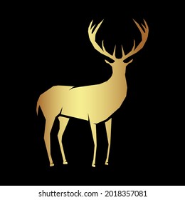 Golden deer logo on a black background. For printing on clothes, symbol company. For your design.