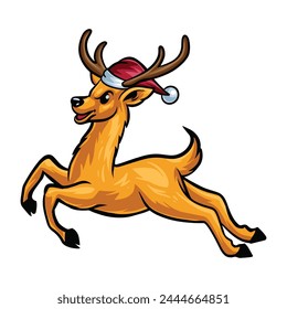 Golden deer with Santa hat for christmas illustration