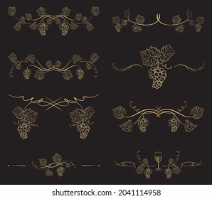 golden delimiters with grape - decorative vector branches