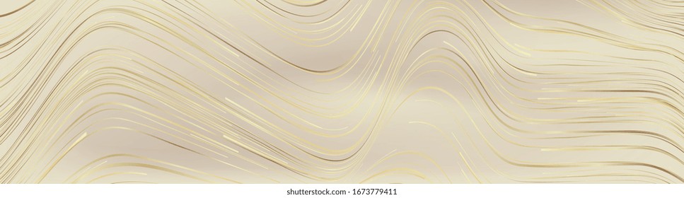 Golden deluxe curved waves abstract pattern design. Vector geometric background