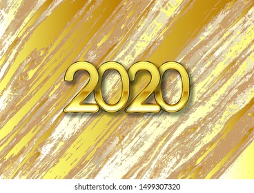 Golden deluxe marble texture and retro 2020 New Year abstract background. Grunge Christmas graphic design. Vector illustration