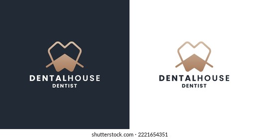 golden dentistry house logo design. dental house logo