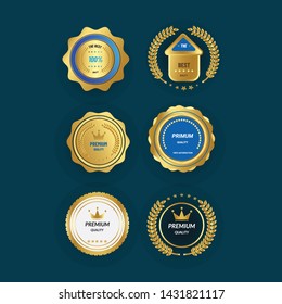 Golden design badge elements - shields, labels, seals, banners, badges, scrolls and ornaments