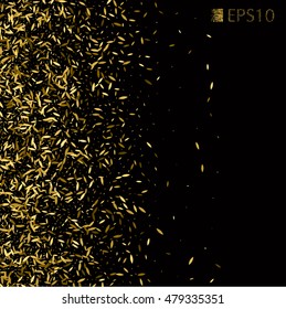 Golden design element on a theme of autumn. Background texture of golden glitter. The sparkles in the form of leaves. EPS 10 vector