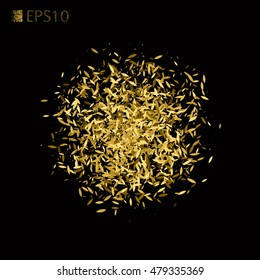 Elemento de diseño dorado sobre el tema del otoño. Textura de fondo del brillo dorado. Los destellos en forma de hojas. Vector EPS 10