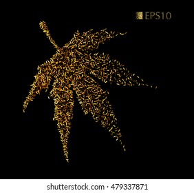 Golden design element on a theme of autumn. Background texture of golden glitter. The sparkles in the form of leaves. EPS 10 vector
