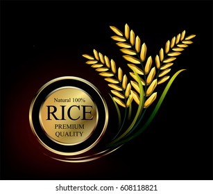 Golden design logo grain organic natural product with black background. concept vector illustration ,Rice gold logo vector design