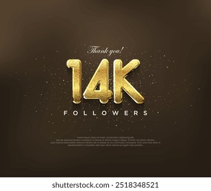 Golden design for thank you 14k followers, vector greeting banner design, social media post poster.