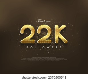 Golden design for thank you 22k followers, vector greeting banner design, social media post poster.