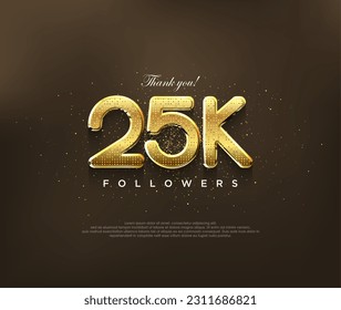 Golden design for thank you 25k followers, vector greeting banner design, social media post poster.