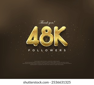 Golden design for thank you 48k followers, vector greeting banner design, social media post poster.