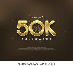 Golden design for thank you 50k followers, vector greeting banner design, social media post poster.