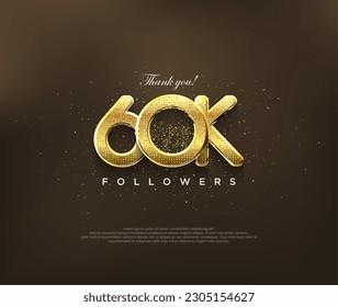 Golden design for thank you 60k followers, vector greeting banner design, social media post poster.