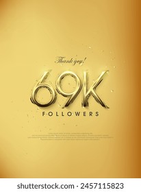 Golden design thank you 69k followers. simple and elegant premium vector background.