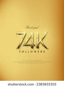 Golden design thank you 74k followers. simple and elegant premium vector background.