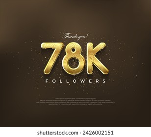 Golden design for thank you 78k followers, vector greeting banner design, social media post poster.