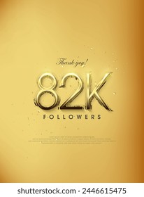 Golden design thank you 82k followers. simple and elegant premium vector background.