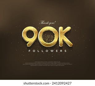 Golden design for thank you 90k followers, vector greeting banner design, social media post poster.