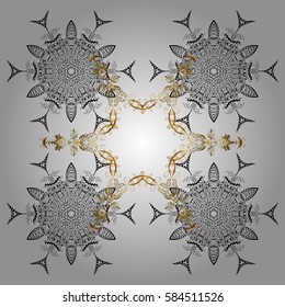 Golden design. Vector on white background for Christmas. Decorative white snowflakes pattern.