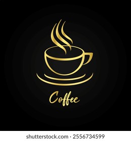 Golden design vector template Coffee cup logo. Hot drink concept icon