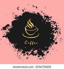 Golden design vector template Coffee cup logo. Hot drink concept icon