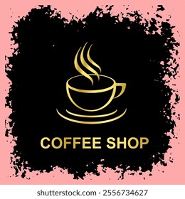 Golden design vector template Coffee cup logo. Hot drink concept icon