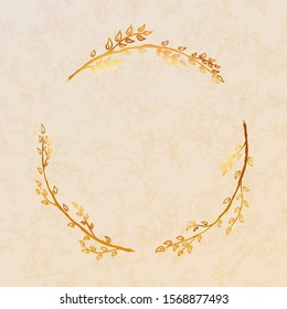 Golden detailed branches wreath on beige paper