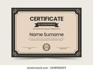Golden detailed certificate template with badge