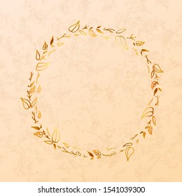 Golden detailed leaves wreath on beige