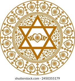 Golden detailed mandala with hexagram star