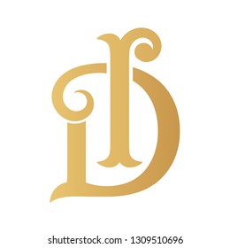 Golden DI monogram isolated in white.