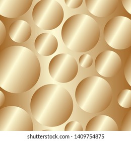 Golden diagonal gradient circles seamless pattern. Abstract modern vector background. Shiny metal endless wallpaper.