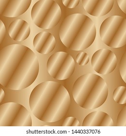Golden diagonal gradient circles seamless pattern. Abstract modern vector background. Shiny metal endless wallpaper.