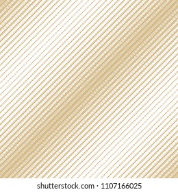 Golden diagonal halftone seamless pattern. White and gold vector texture of mesh, lace, weave, tissue, grid, net. Gradient transition effect. Abstract geometric background. Trendy decorative design 