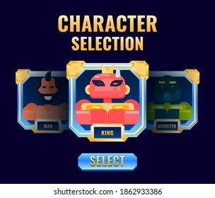 golden diamond character selection pop up interface perfect for 2d gui asset elements vector illustration