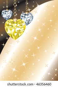 Golden Diamond or Crystal Heart Background with stars. There is space for text or image.