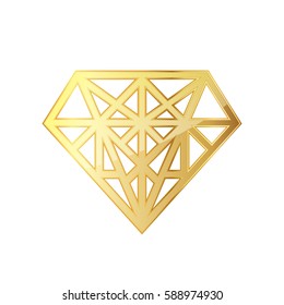 Golden diamond icon. Vector illustration. Golden diamond symbol on white background.