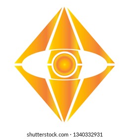 Golden Diamond Logo Icon With Shape Like Eye at Center. Material Design Logo