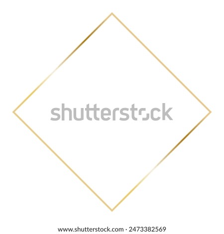 Golden diamond shape frame. Vector outline thin rhombus aesthetic geometric shine border for invitations design