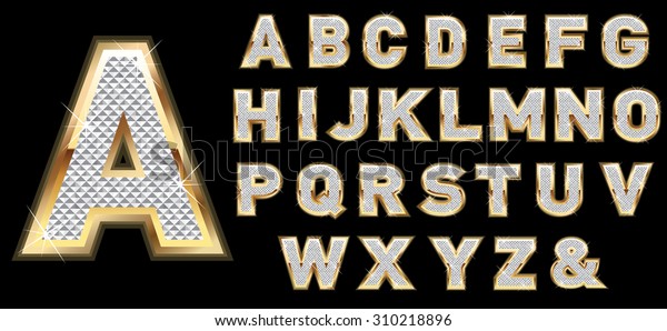 Golden diamond shiny letters isolated on
black background.