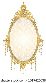 Golden diamonds frame with Victorian style elements. vector illustration.