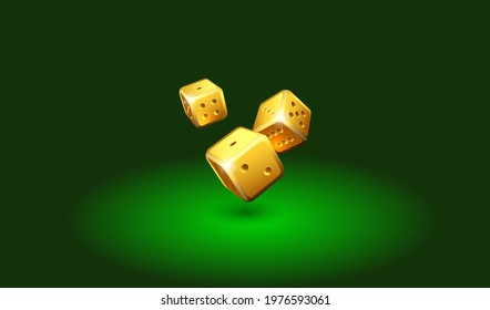 Golden dice on casino table. Online casino dice gambling concept 