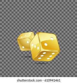 Golden dice on transparent background. Vector illustration